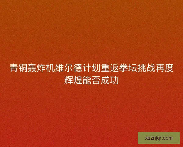 青铜轰炸机维尔德计划重返拳坛挑战再度辉煌能否成功 青铜轰炸机维尔德计划重返拳坛挑战再度辉煌能否成功
